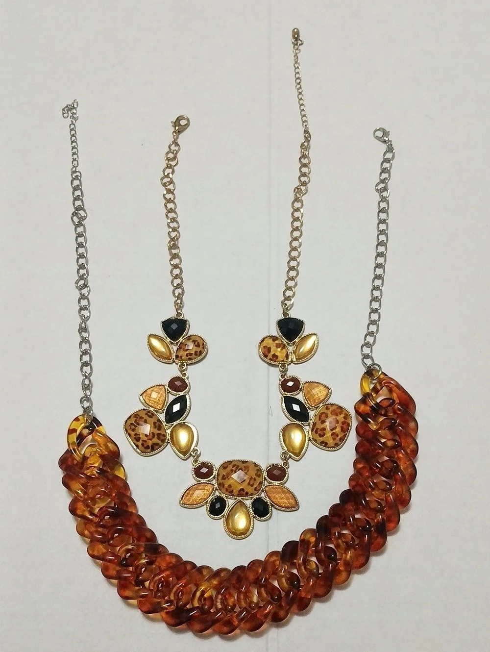 Lot Of 2 Statement Animal Print Necklace Brown Gold Like New